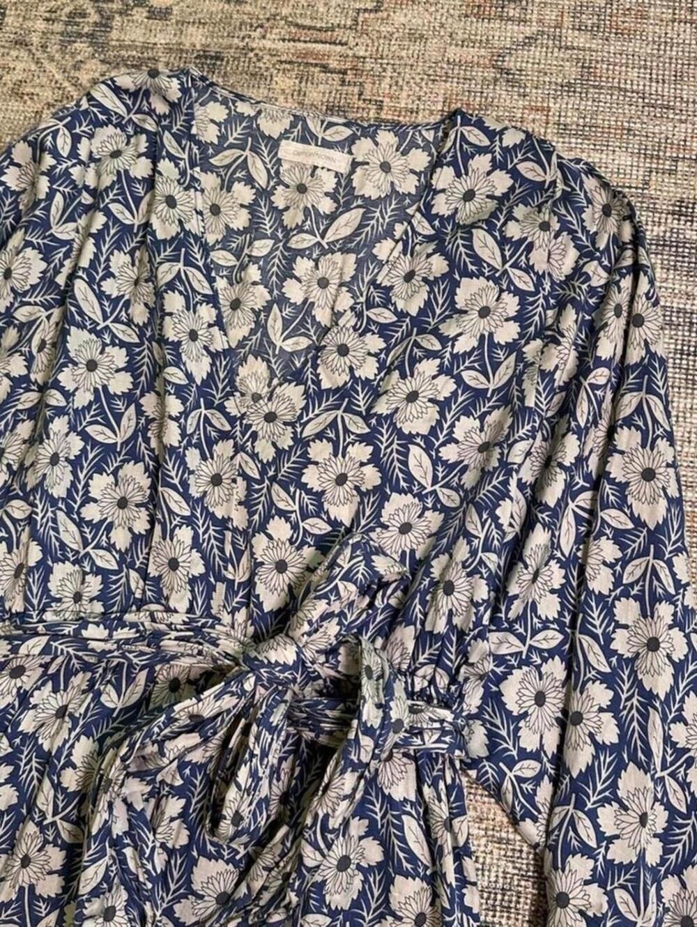 Outerknown Lulu Floral Dress Women Size M Blue Silk Blend Ruffle Festival Boho - Picture 3 of 8